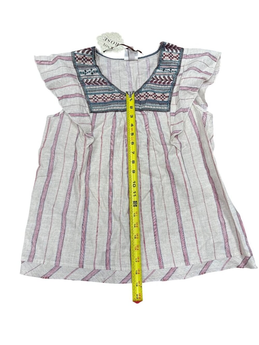Knox Rose S Embroidered Striped Cotton Linen Blend Sleeveless Tunic Top Made In - Picture 7 of 9